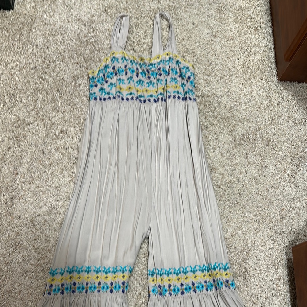 NATURAL LIFE Floral Embroidered Jumpsuit - Gray, Blue, Yellow